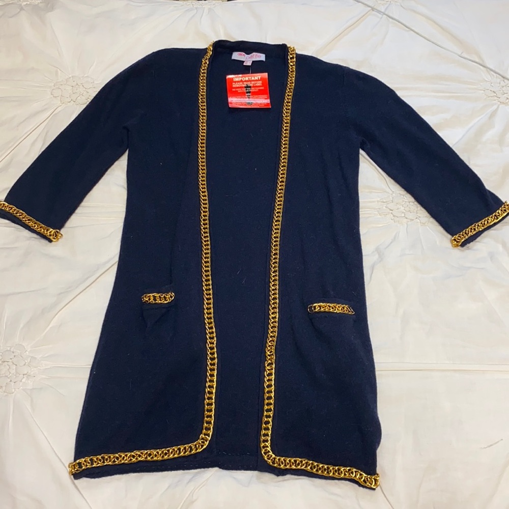 Navy Blue Cardigan with gold chain details